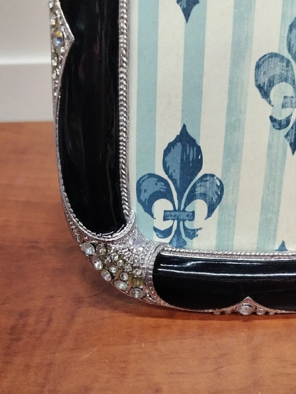 S.K.Elegant Black Enamel Silver Inlays & Rhinestones Picture Frame 4X6